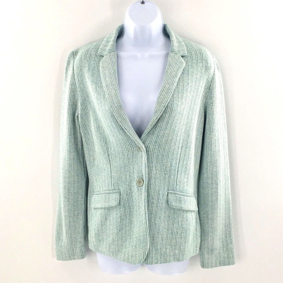 Aminah Rubinacci Jackets & Blazers - Amina Rubinacci Womens Blazer Jacket Green White 2 Button Cotton Knit IT 44 US 8